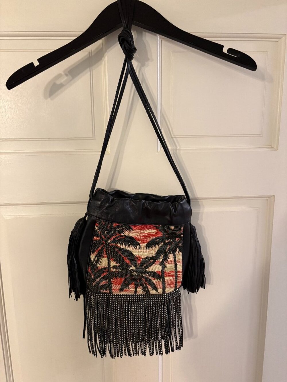 Saint Laurent Helena Palm Tree Fringe Bucket Bag